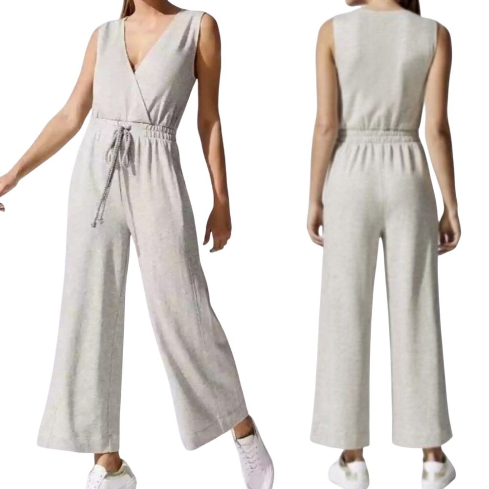 Carbon38 French Terry Jumpsuit Drawstring Cinched Waist Wide Leg Gray Womens XL